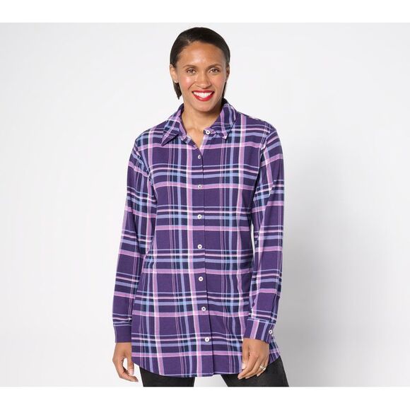 Fashion Women's Top Petite P2XS Denim & Co. Heavenly Jersey Purple A670699 - Picture 1 of 4